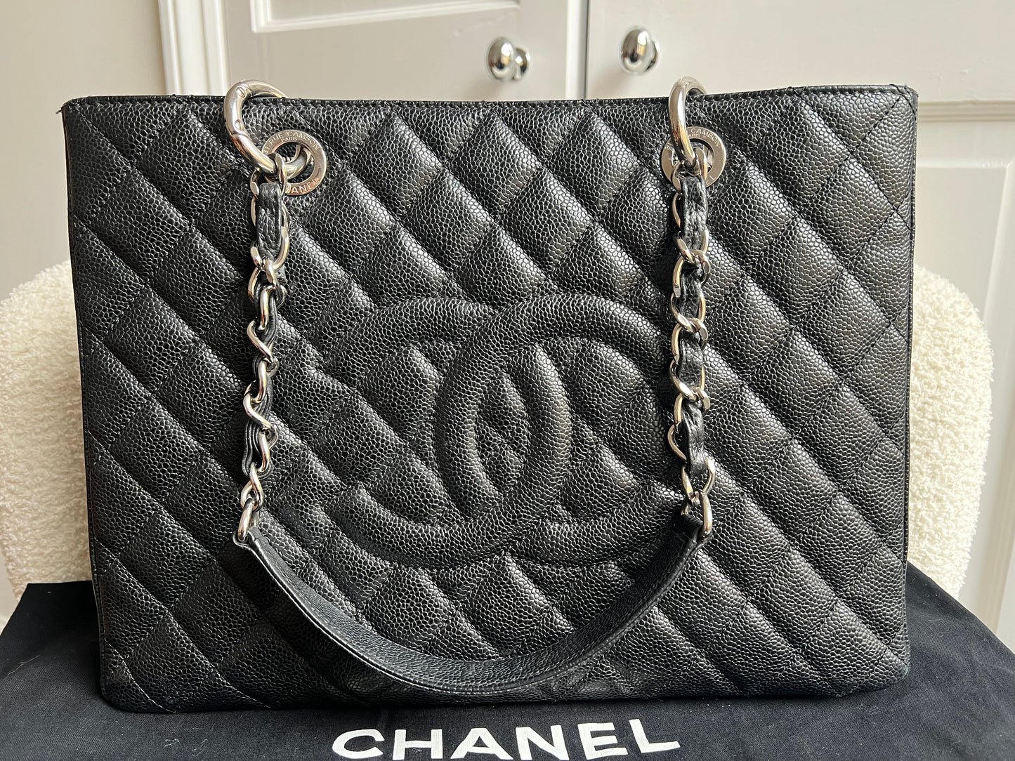 Chanel Black Caviar Grand Shopper Tote (GST) Silver Hardware