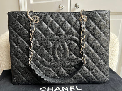 Chanel Black Caviar Grand Shopper Tote (GST) Silver Hardware