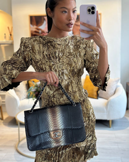 Chanel Flap Classic Leather Black Brown Shoulder Bag