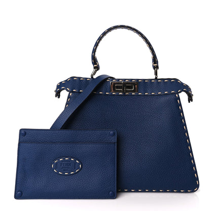 Fendi Vitello Granato Camoscio Selleria Macro Stitchings Medium Peekaboo I SEE U Satchel Blue Cyan
