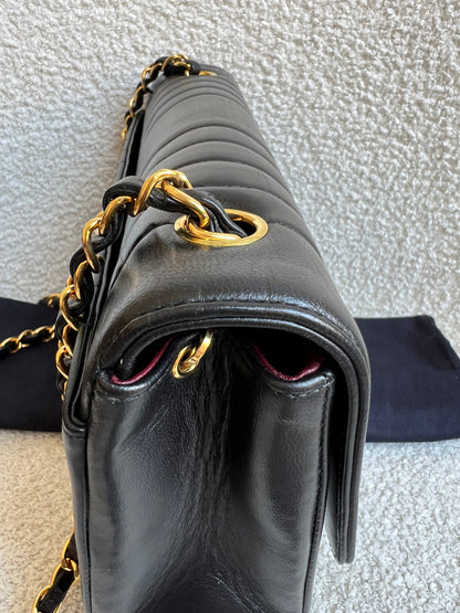 Chanel Medium Black Vertical Quilted Lambskin Vintage Classic Flap Bag with 24K gold hardware