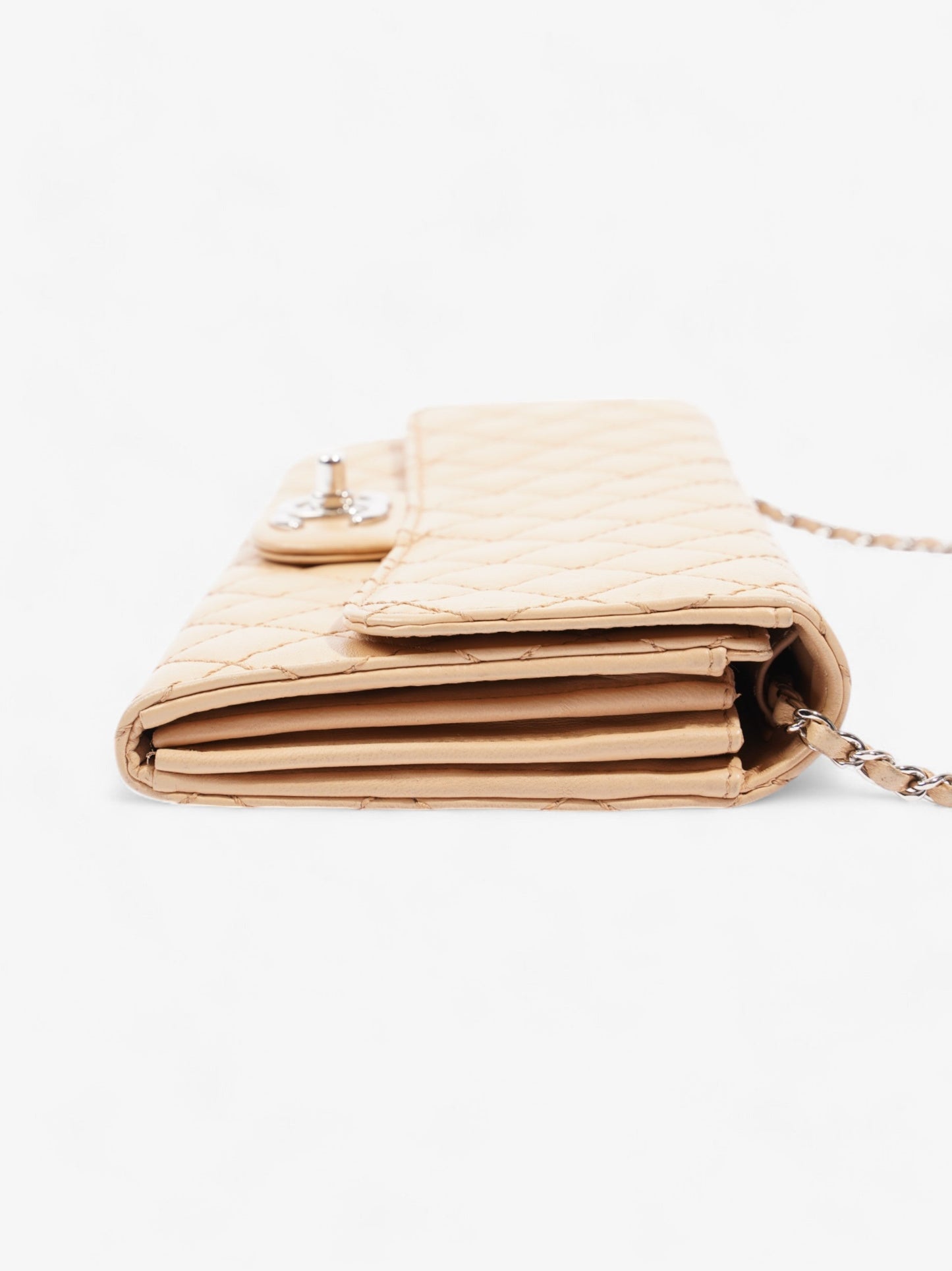 Chanel East West Wallet On Chain Beige Leather