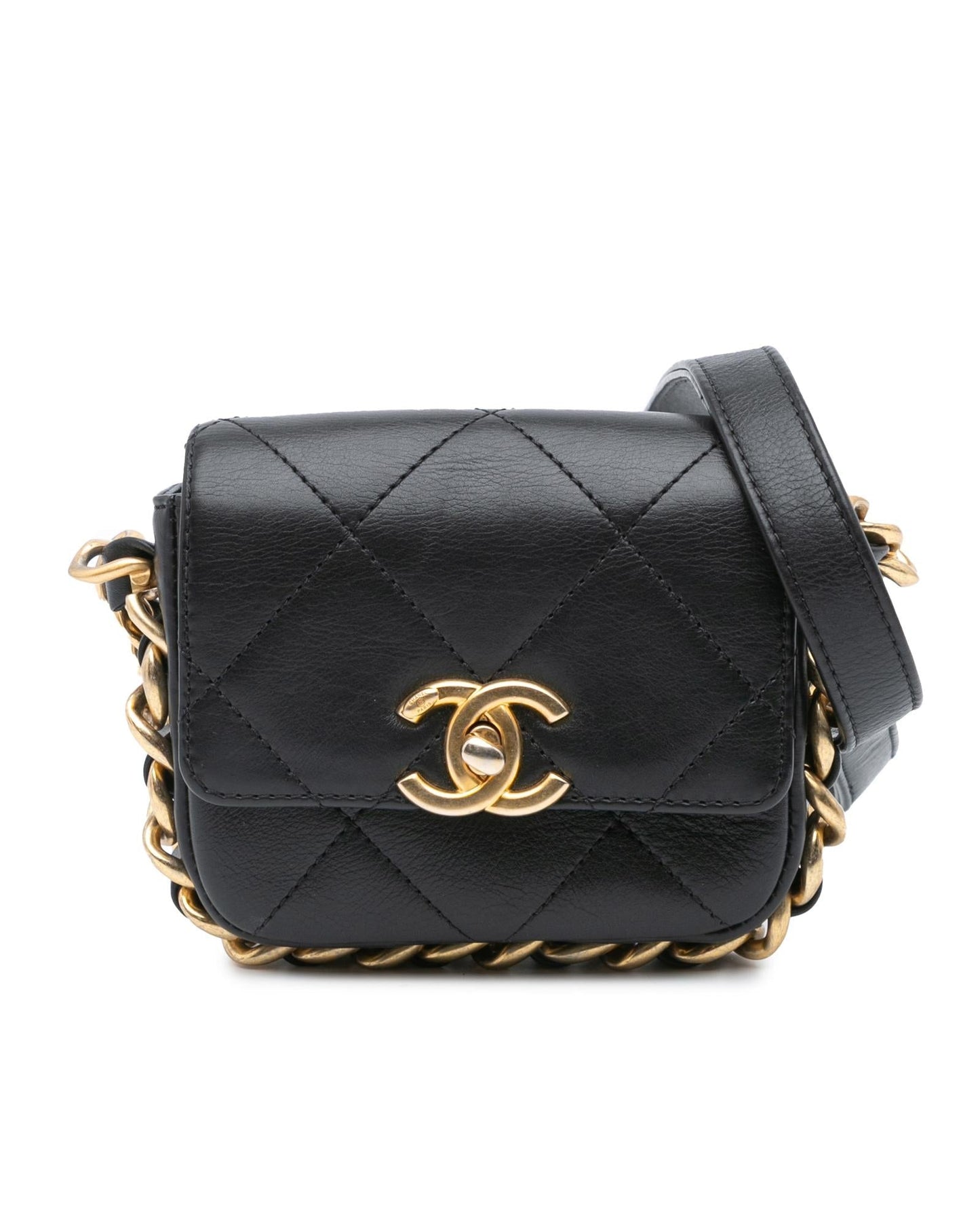 Quilted Leather Chain Flap Crossbody Bag