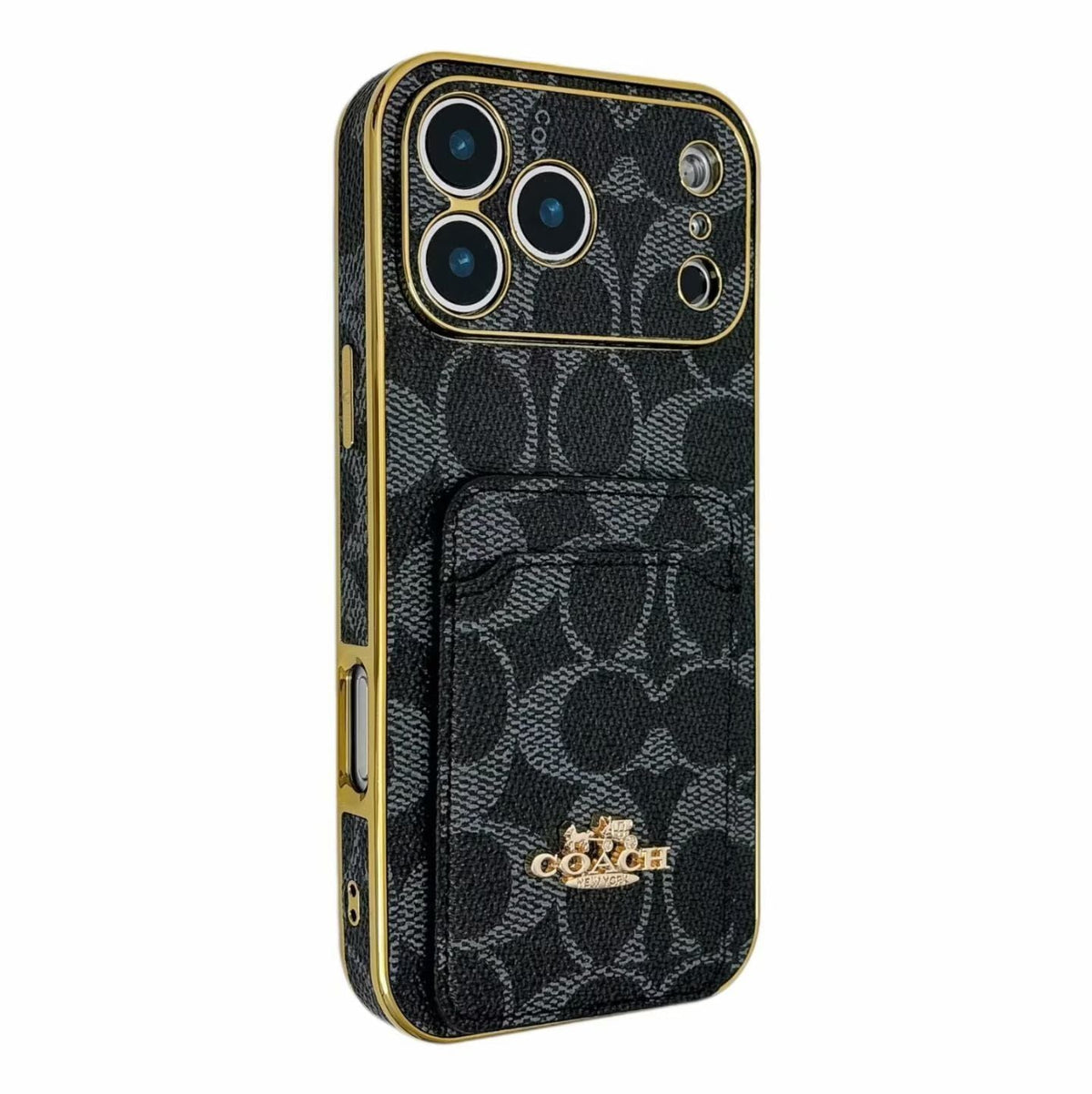 Electroplated Coach Card Holder Phone Case For Iphone 13-17 / Pro / Pro Max / Plus / Air / 18 Pro / 18 Pro Max