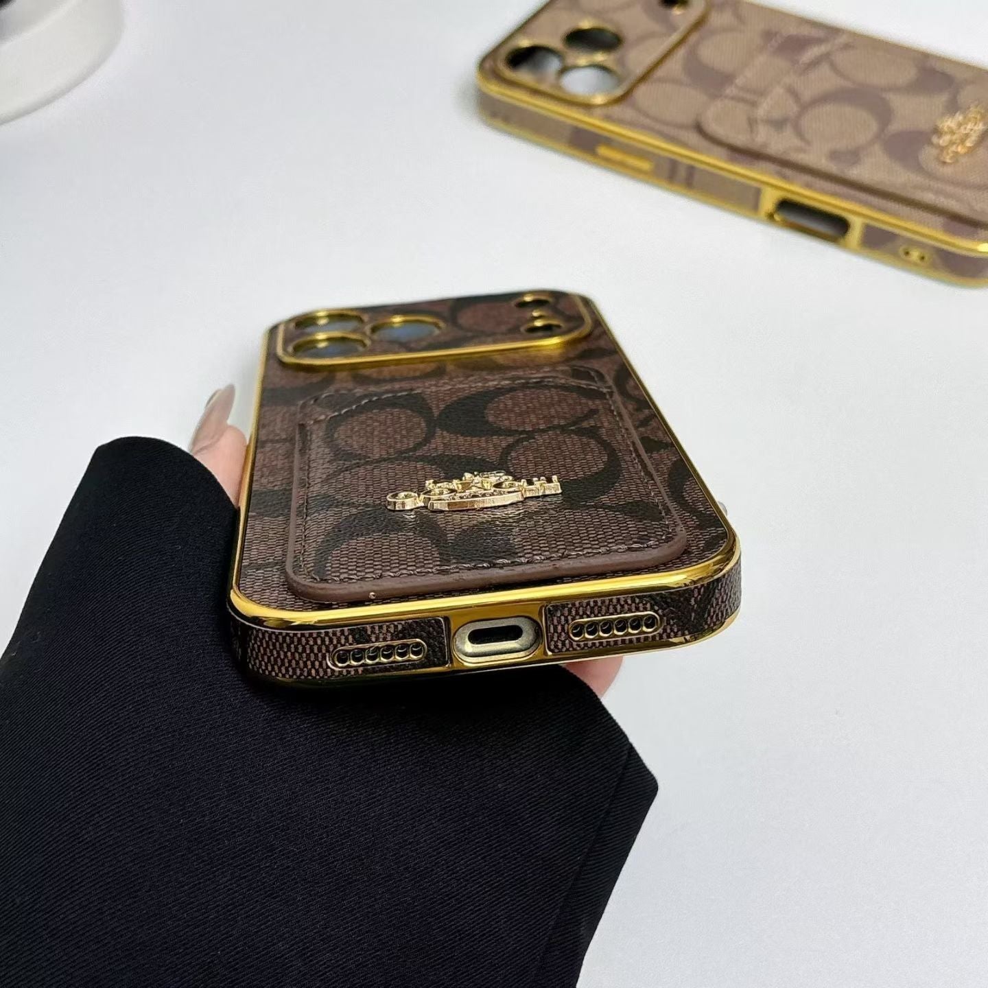 Electroplated Coach Card Holder Phone Case for iPhone
