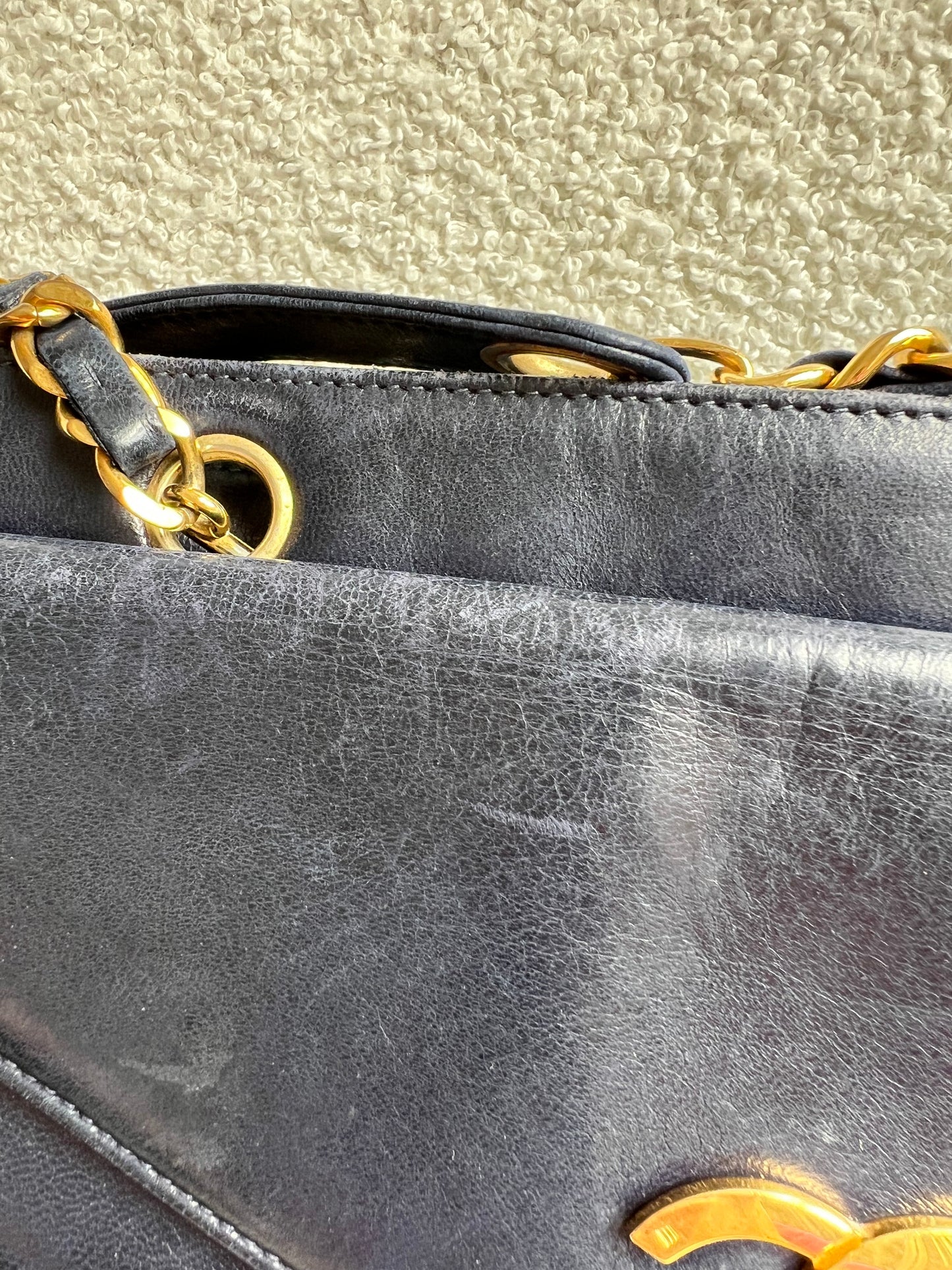 Chanel Vintage Navy Lambskin Chain Tote with 24k Gold Hardware