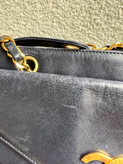 Chanel Vintage Navy Lambskin Chain Tote with 24k Gold Hardware