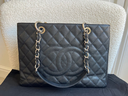 Chanel Black Caviar Grand Shopper Tote (GST) Silver Hardware