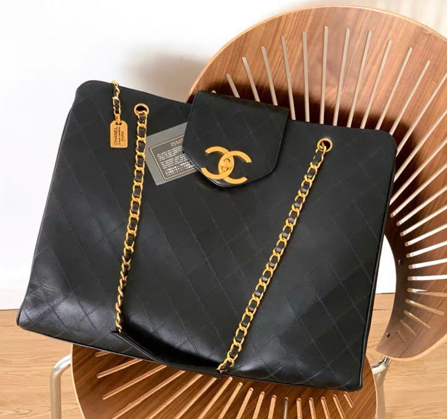 Chanel Quilted Shopper Lambskin Leather Bag