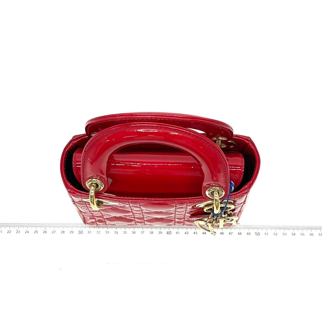 Lady Dior Patent Leather Red Mini handbag with gold hardware