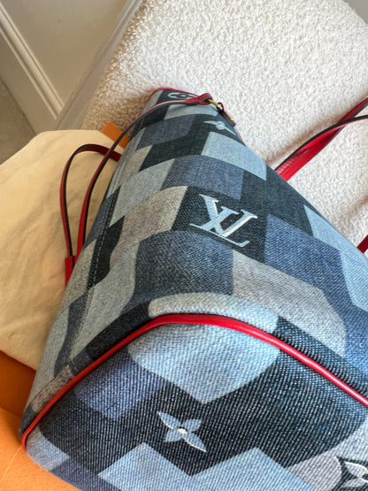 Louis Vuitton Neverfull MM Denim Rouge Patchwork