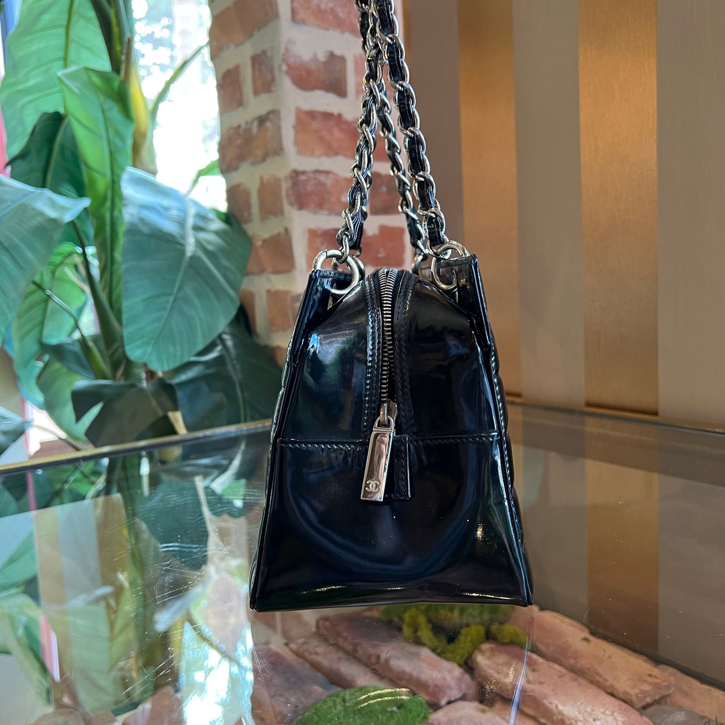 Chanel Black Patent Chocolate Bar Timeless CC Tote Bag