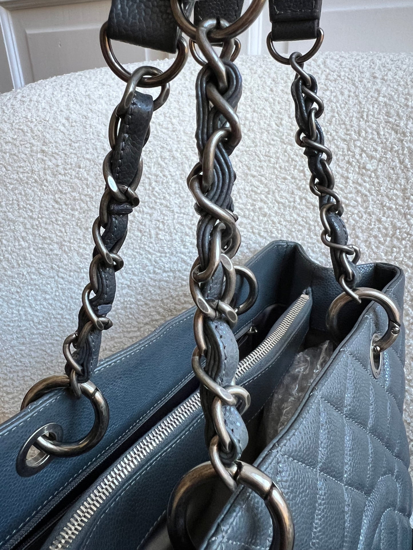Chanel Grey Caviar Grand Shopper Tote (GST) Silver Hardware