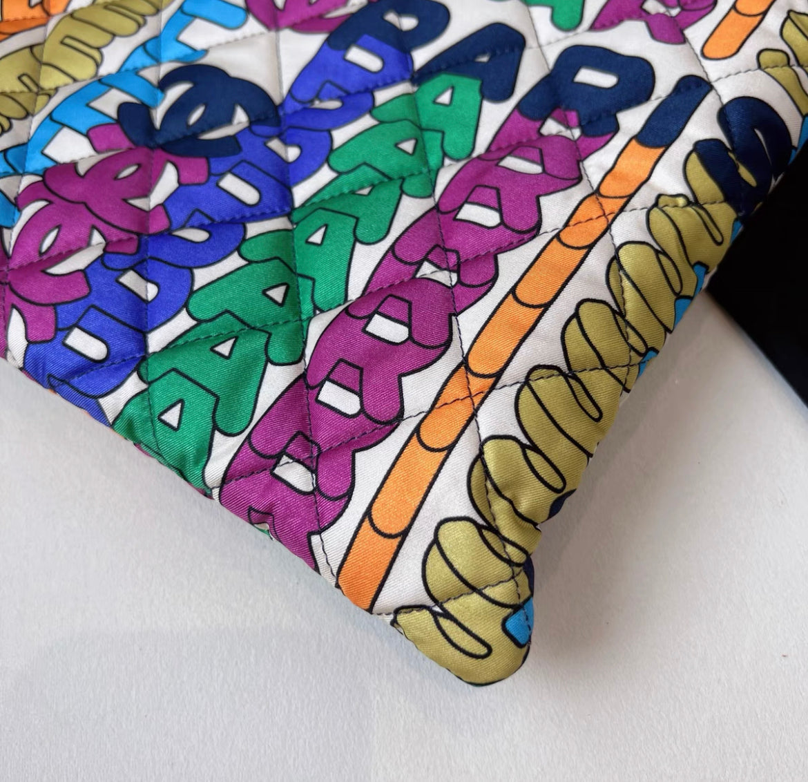 Chanel Rainbow Logo Quilted Textile Tote Bag Gold Hardware 2021