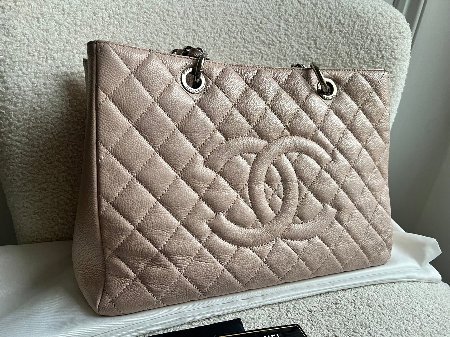 Chanel Light Pink Caviar Grand Shopper Tote with silver hardware (GST)