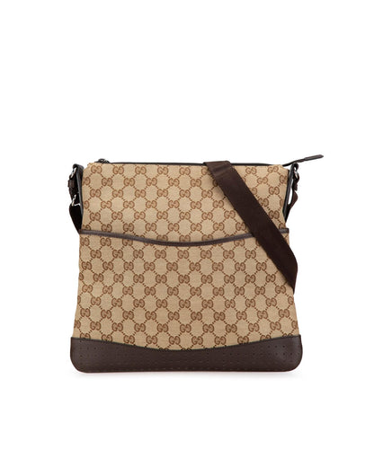 Canvas Crossbody Bag with Leather Trim and Adjustable Strap