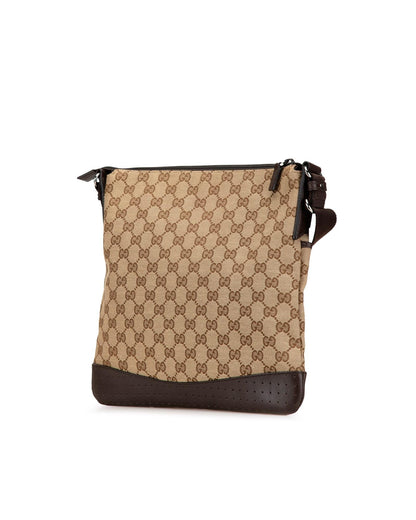 Canvas Crossbody Bag with Leather Trim and Adjustable Strap