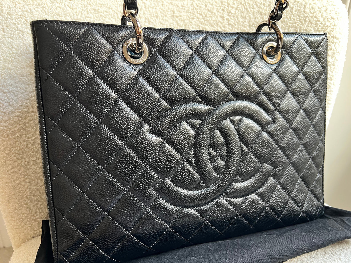 Chanel Black Caviar Grand Shopper Tote (GST) Silver Hardware