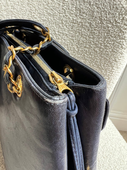 Chanel Vintage Navy Lambskin Chain Tote with 24k Gold Hardware