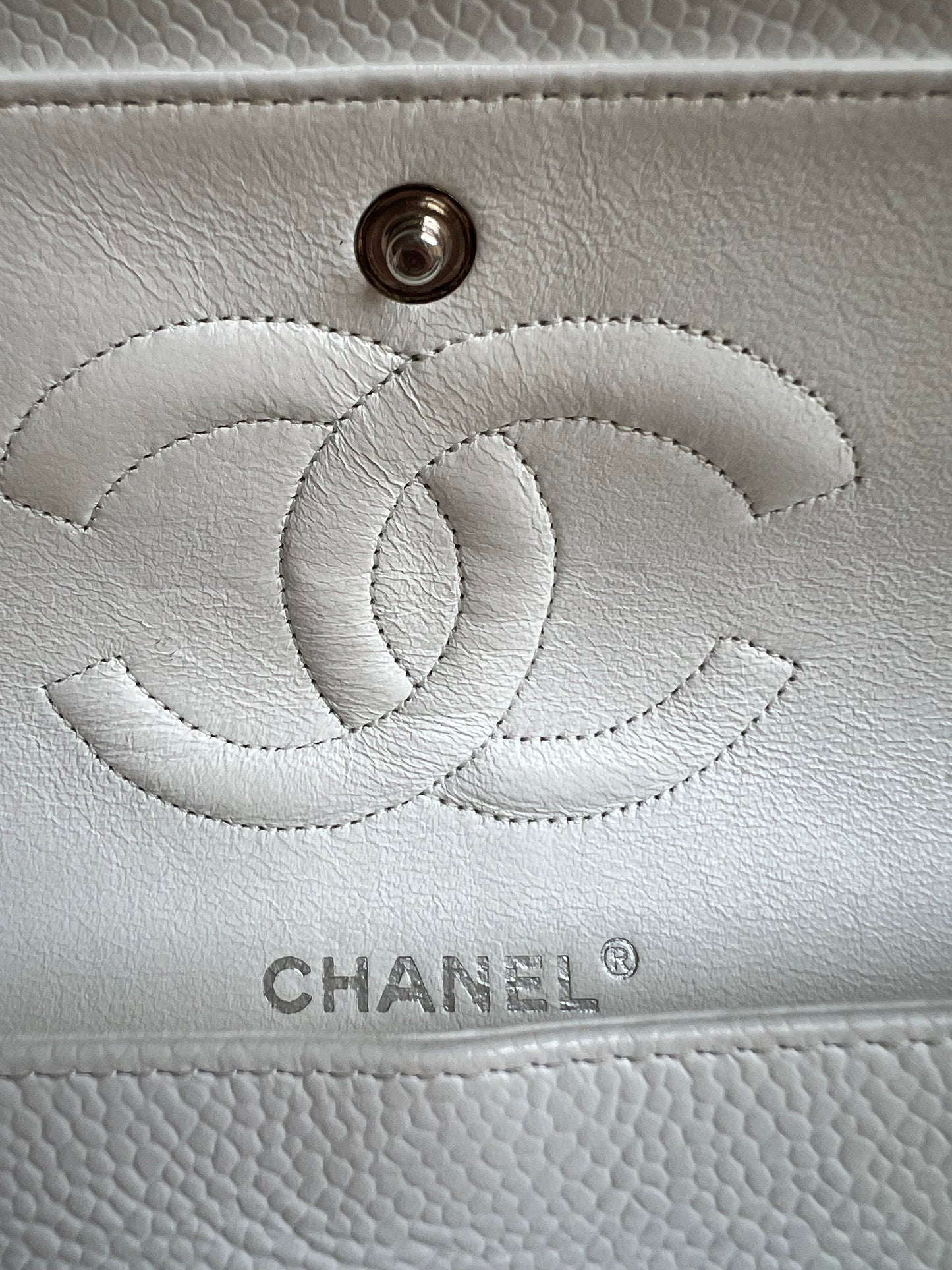 Chanel Medium Classic Flap in White Caviar (RRP £9090)