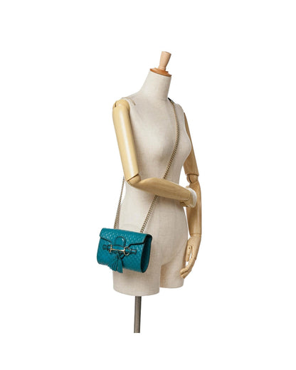 Mini Embossed Leather Crossbody with Chain Strap and Tassel Detail
