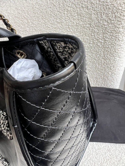 Chanel Deauville Tote in Black Glazed Calfskin and Monochrome Boucle Tweed (RRP £5800)