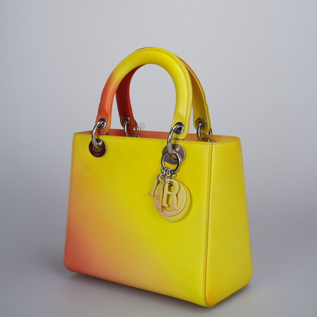 Christian Dior Lady Dior Medium Bag In Gradient Yellow And Orange Box Calf Leather
