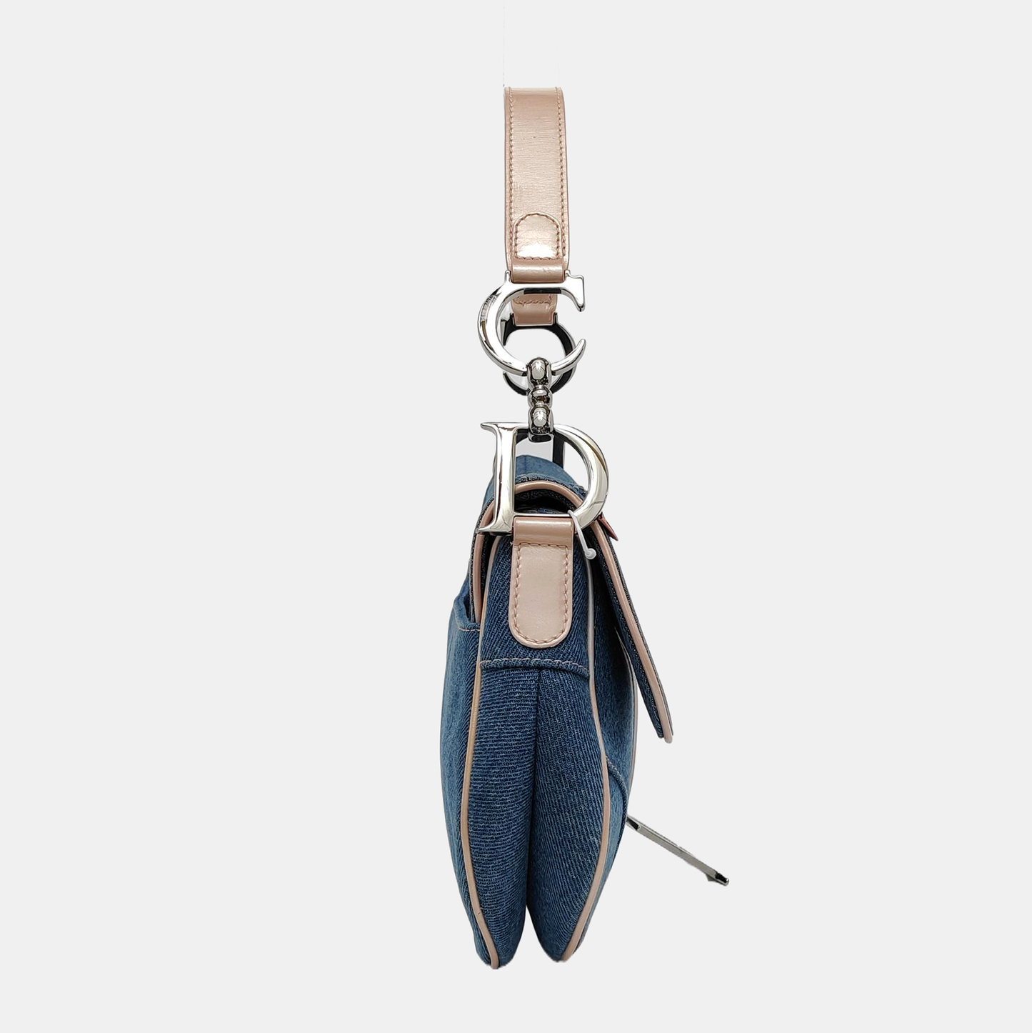 Dior Saddle Blue Denim with Pocket and Pink Leather Trim Shoulder Bag 2003