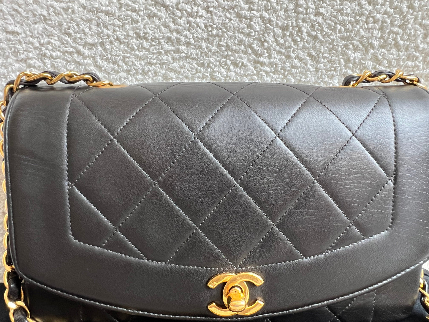 Chanel Vintage Diana Flap Bag in Black Lambskin with 24k Hardware