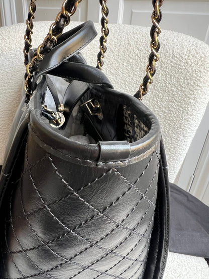 Chanel Deauville Tote in Black Glazed Calfskin and Monochrome Boucle Tweed (RRP £5800)
