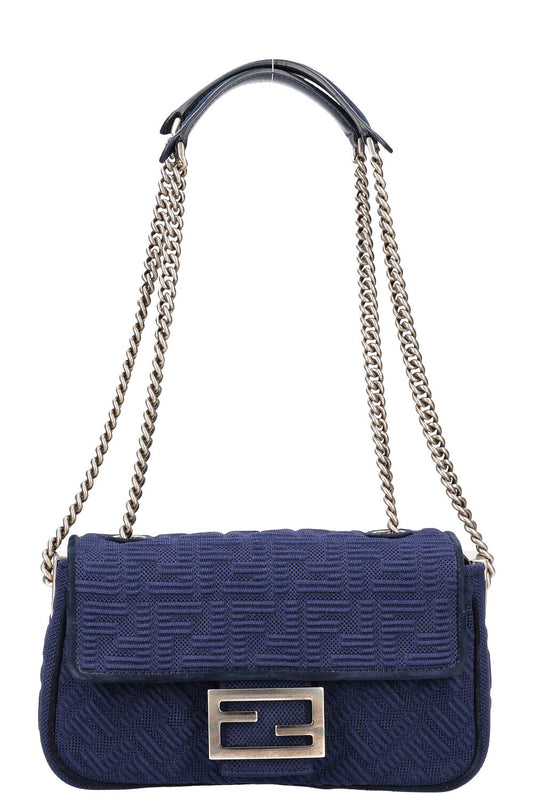 FENDI FF Baguette Chain Shoulder Bag Canvas Navy