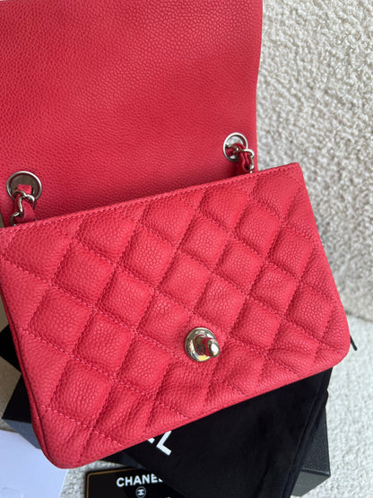 Chanel Square Mini Classic Flap in Coral Red Suede Caviar