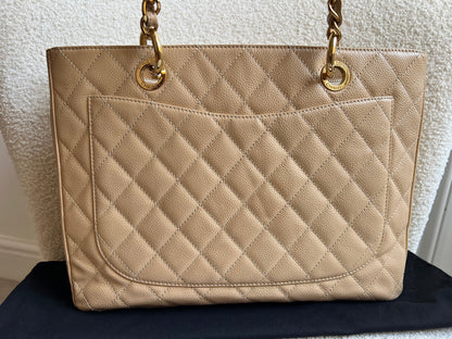 Chanel Beige Caviar Grand Shopper Tote gold hardware (GST)