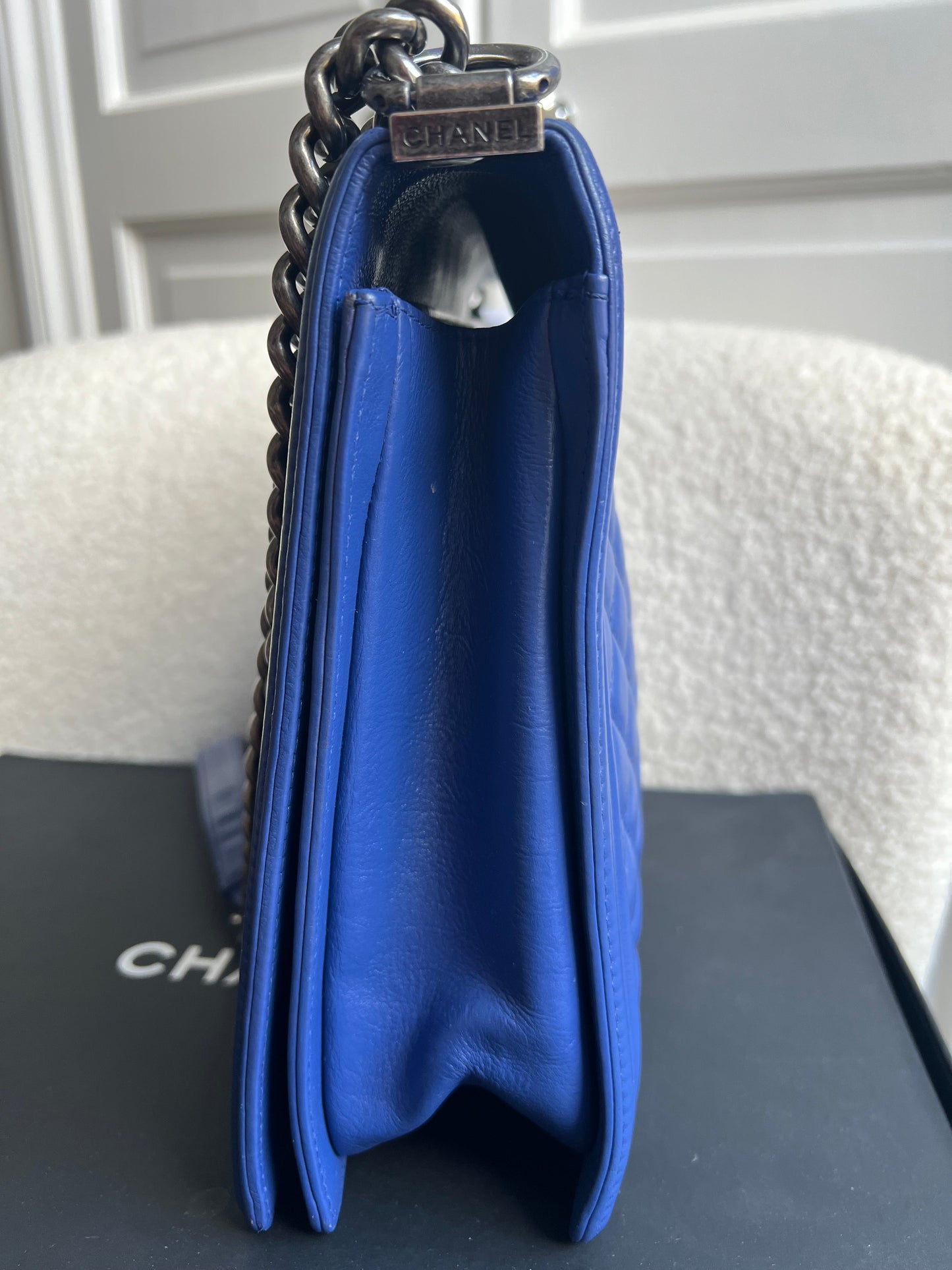 Chanel Blue Lambskin Large Boy Bag