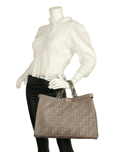Fendi NEW Grey Canvas Monogram Peekaboo X-Tote Bag