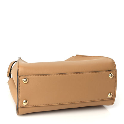 Fendi Vitello Seta Canvas FF Embroidered Mini Peekaboo Iconic Satchel Miele Scuro Poudre