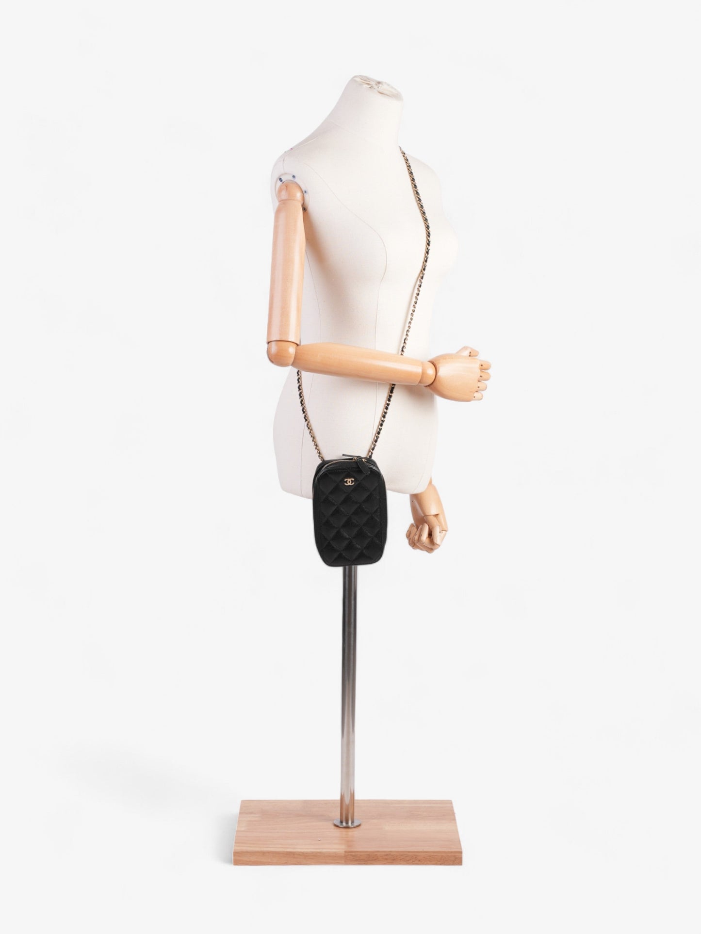 Chanel Quilted Phone Holder Black Caviar Leather