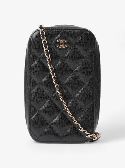 Chanel Quilted Phone Holder Black Caviar Leather