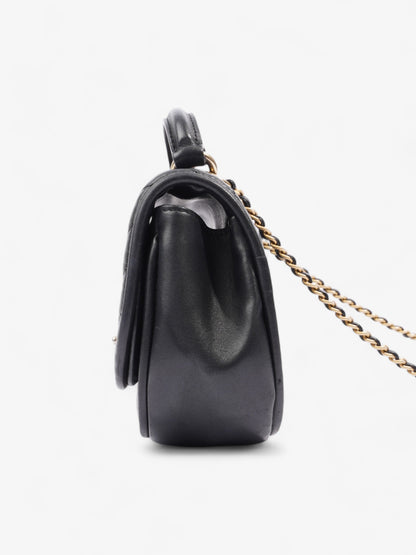 Chanel Reverse Chevron Round Top Handle Black Leather