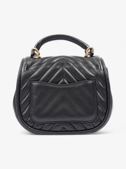 Chanel Reverse Chevron Round Top Handle Black Leather