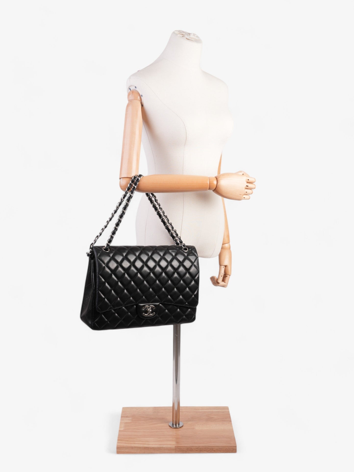 Chanel Classic Double Flap Black Lambskin Leather Maxi