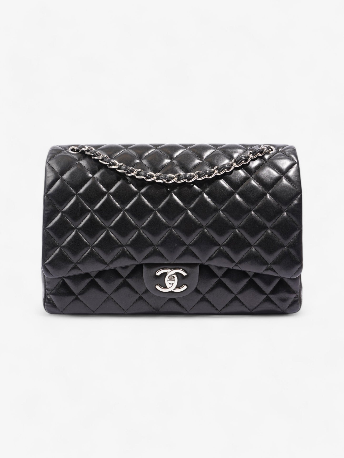 Chanel Classic Double Flap Black Lambskin Leather Maxi
