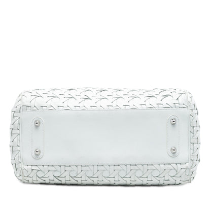 White Dior Woven Lambskin Lady Dior Avenue Tote Satchel