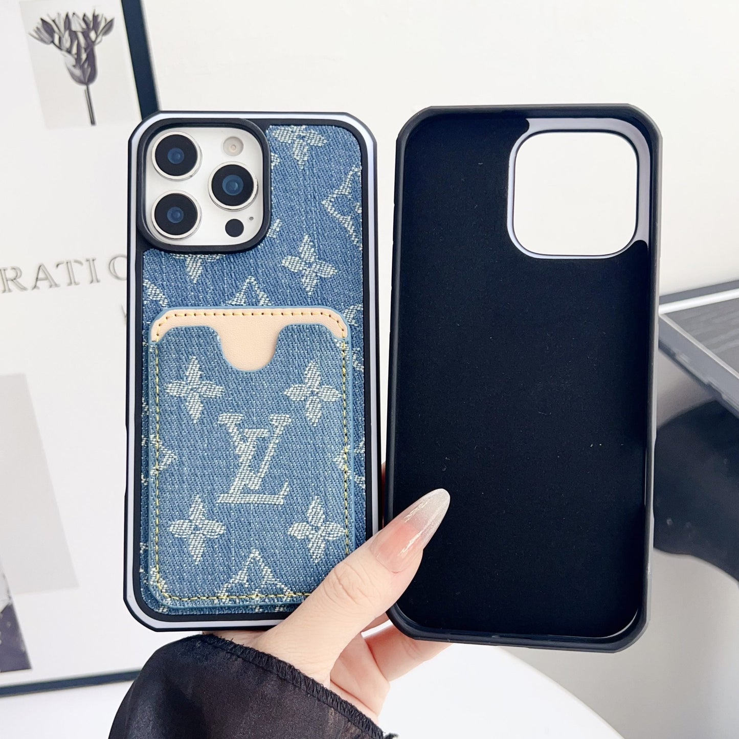 Fabric LV iPhone Case Card Slot for 1216 Pro Max
