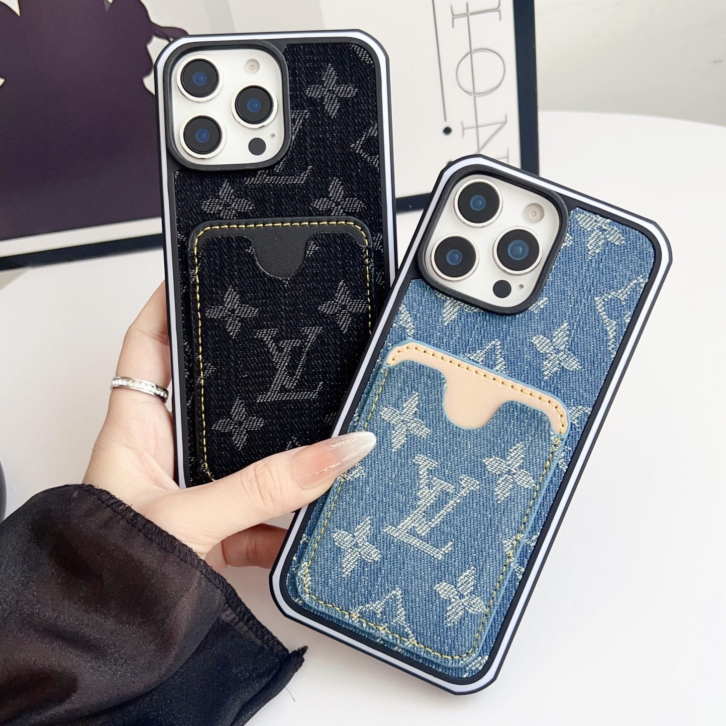 Fabric LV iPhone Case Card Slot for 1216 Pro Max