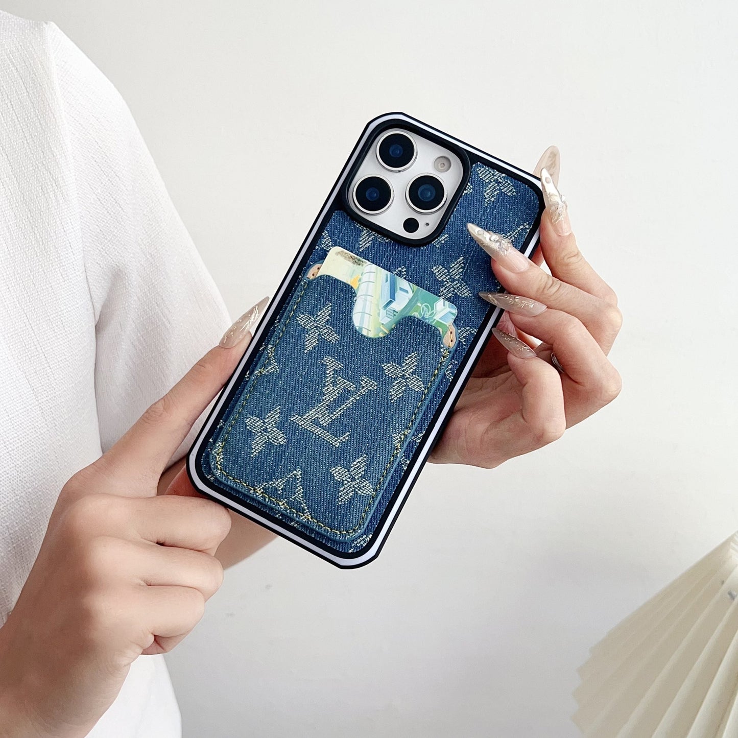 Fabric LV iPhone Case Card Slot for 1216 Pro Max