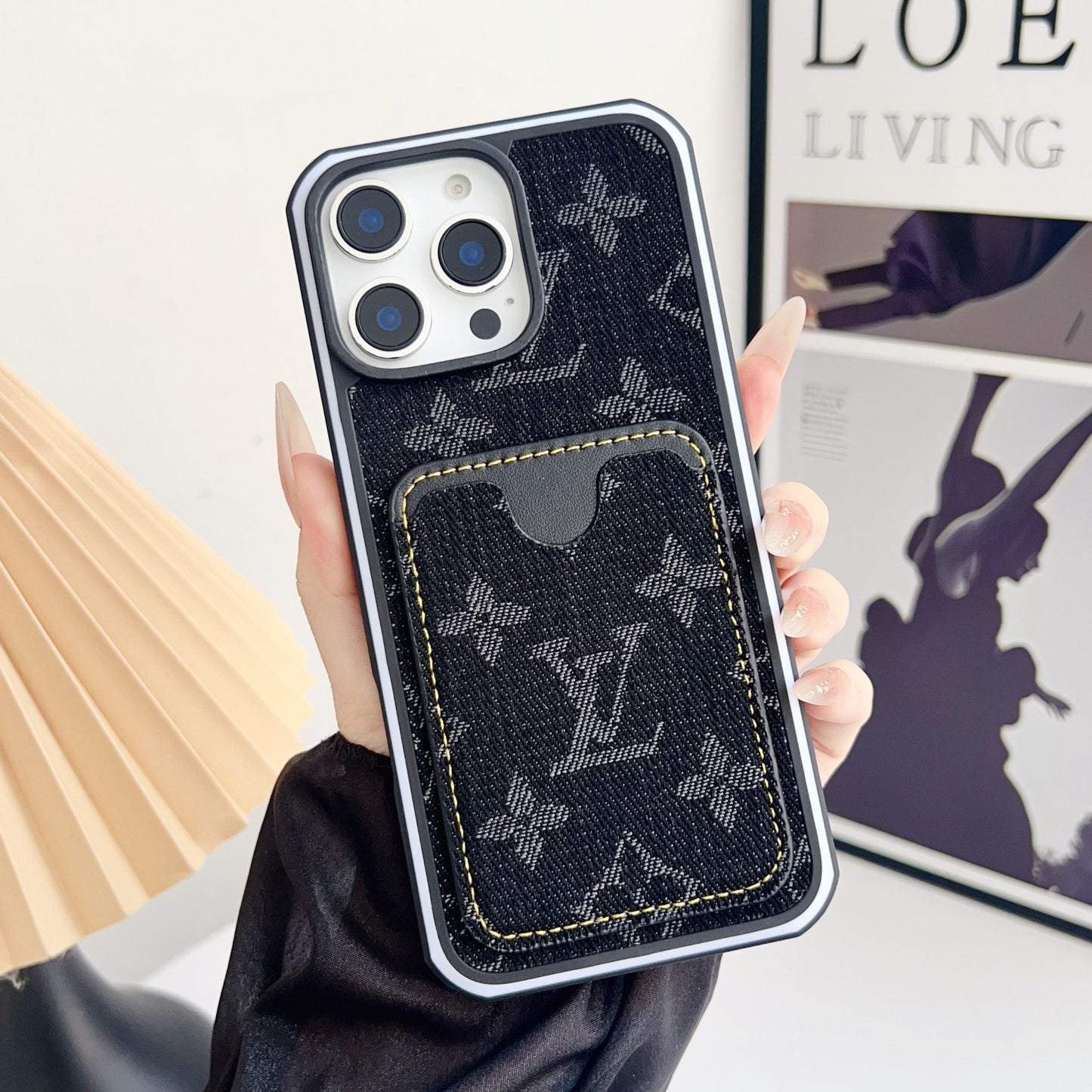 Fabric LV iPhone Case Card Slot for 1216 Pro Max