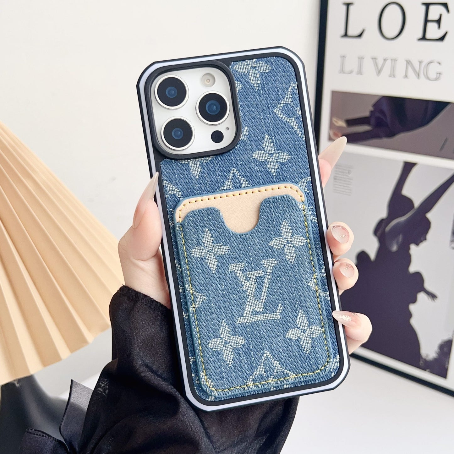 Fabric LV iPhone Case Card Slot for 1216 Pro Max