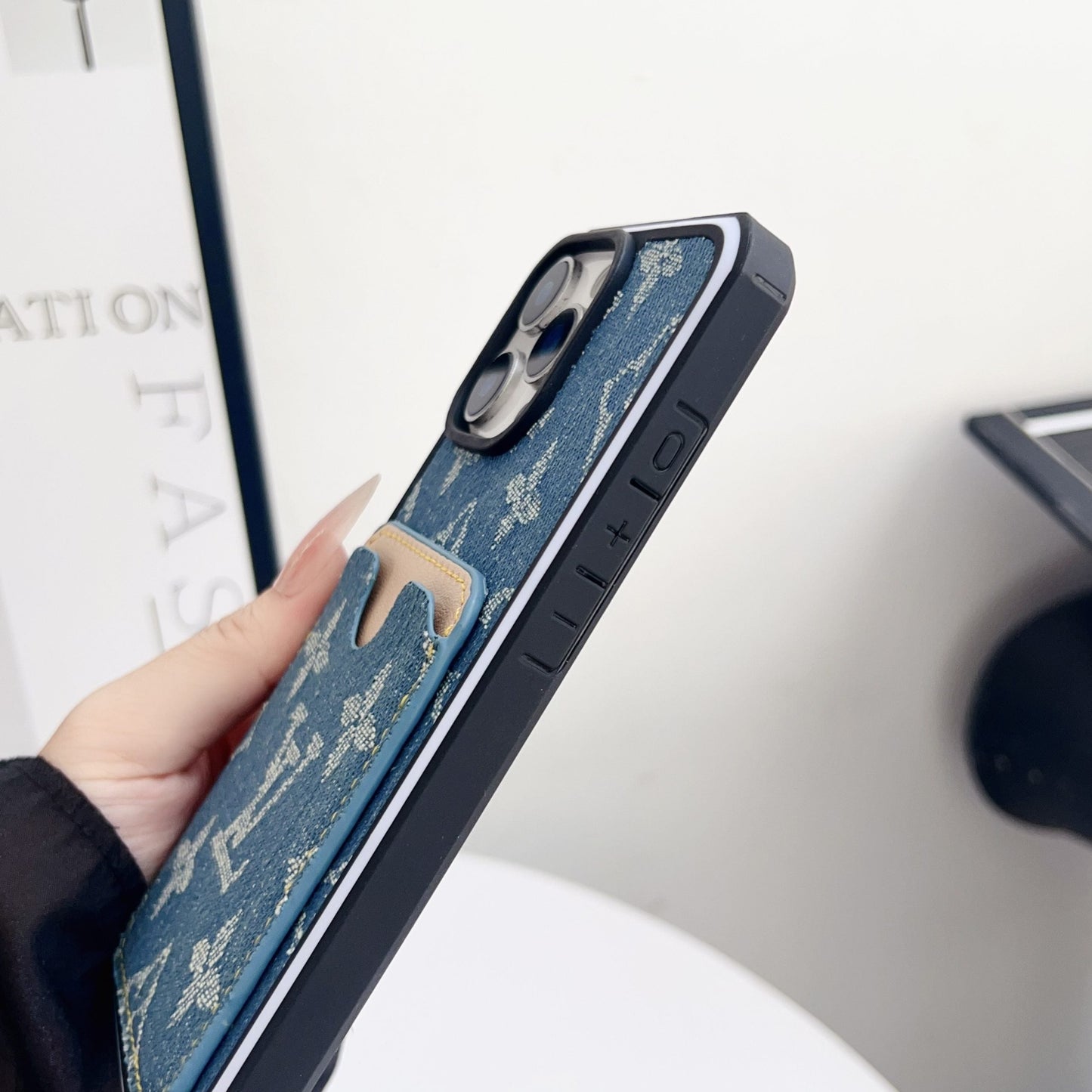 Fabric LV iPhone Case Card Slot for 1216 Pro Max