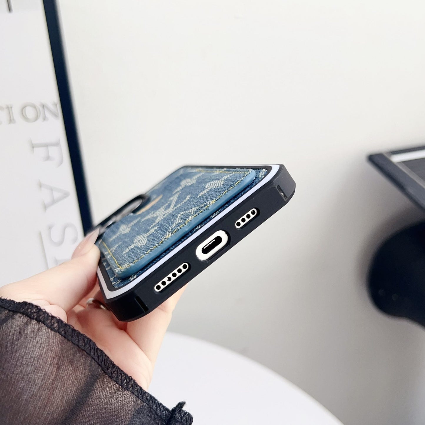 Fabric LV iPhone Case Card Slot for 1216 Pro Max